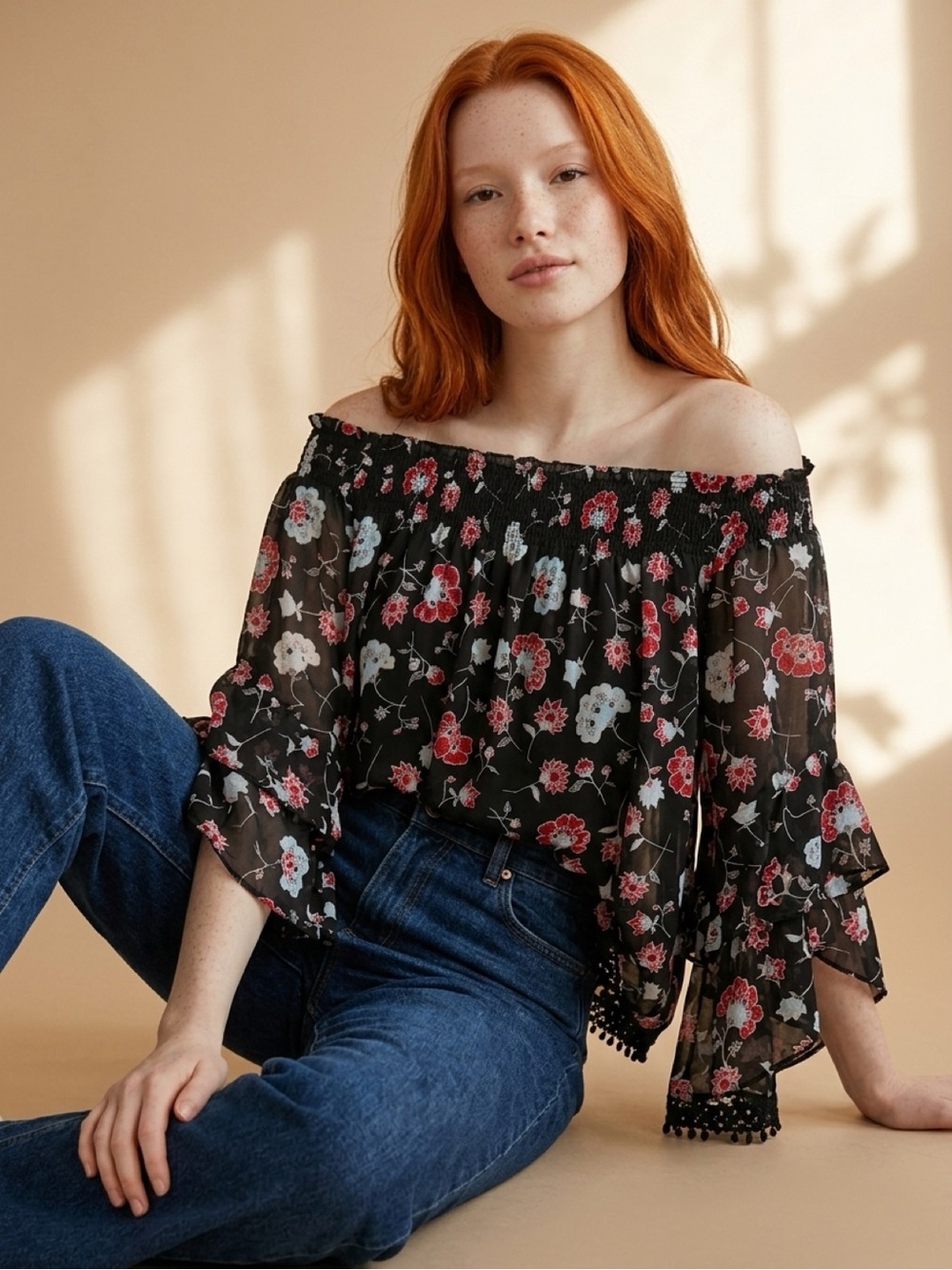 Love & Legend Black Floral Off-Shoulder Blouse